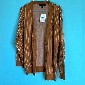Camel & White Stripped Cardigan